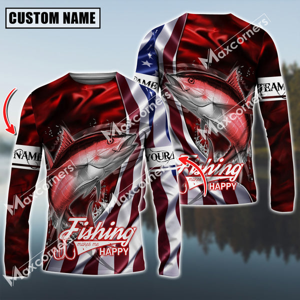 Maxcorner Tuna Fishing Jersey Red Lightning Pattern Personalized 3D Long Sleeve Shirt