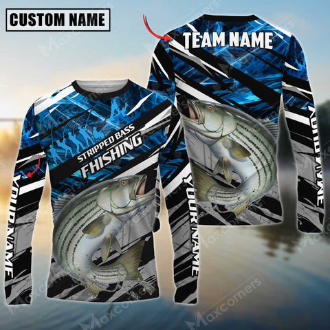 Maxcorner Stripped Bass Fishing Blue Camo Pattern  Personalized 3D Long Sleeve Shirt