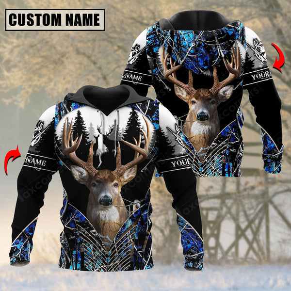 Maxcorners Deer Hunting Blue Camouflage Forest Pattern Custom Name Shirt 3D All Over Printed Clothes