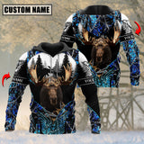 Maxcorners Moose Hunting Blue Camouflage Forest Pattern Custom Name Shirt 3D All Over Printed Clothes