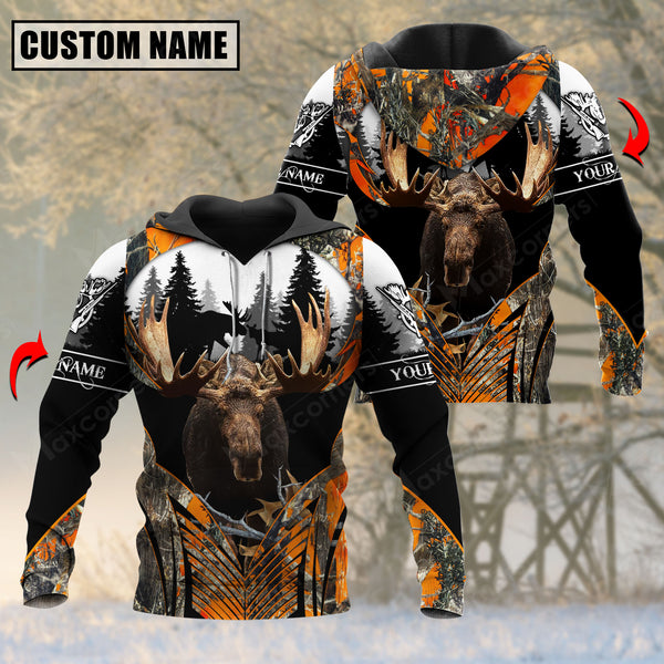 Maxcorners Moose Hunting Orange Camouflage Forest Pattern Custom Name Shirt 3D All Over Printed Clothes