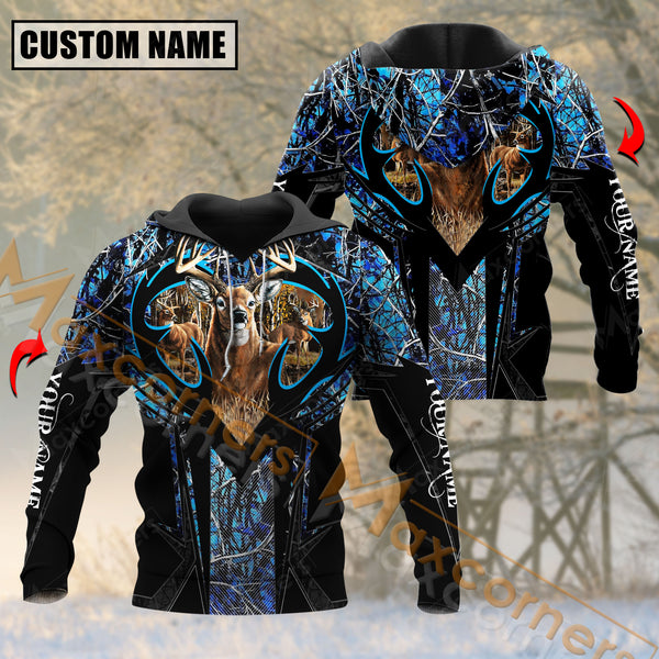 Maxcorners Blue Custom Name Deer Hunting Jersey Sport Pattern Shirt 3D All Over Printed Clothes