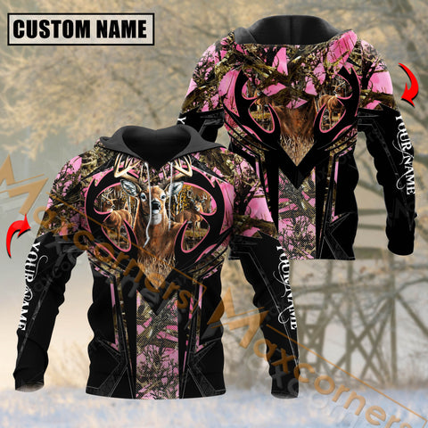 Maxcorners Pink Custom Name Deer Hunting Jersey Sport Pattern Shirt 3D All Over Printed Clothes