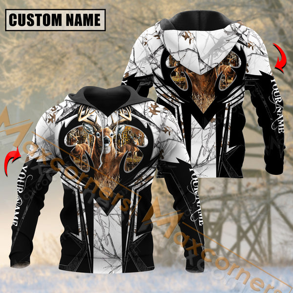 Maxcorners White Custom Name Deer Hunting Jersey Sport Pattern Shirt 3D All Over Printed Clothes