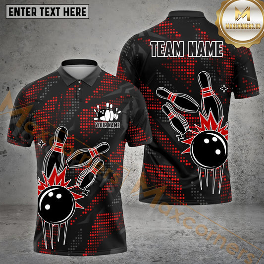 Maxcorners Dynamic Bowling Ball & Pins Jersey Multicolor Options Personalized Name, Team Name 3D Shirt (4 Colors)