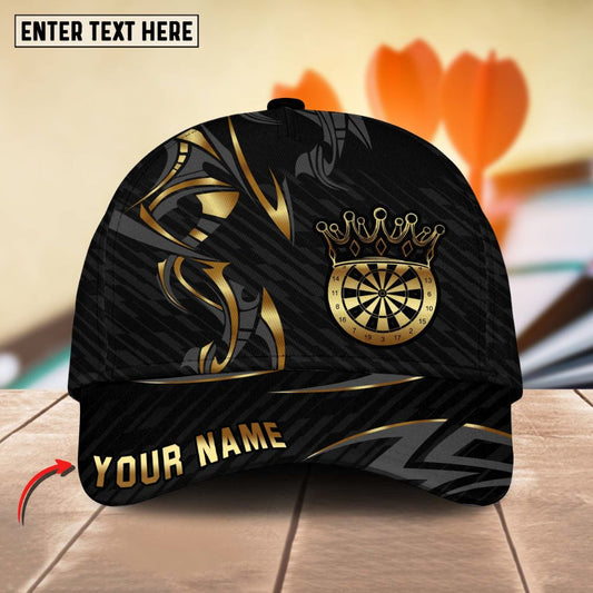 Maxcorners Crown Darts Golden Luxury Pattern Multicolor Option Personalized Name 3D Cap (6 Colors)