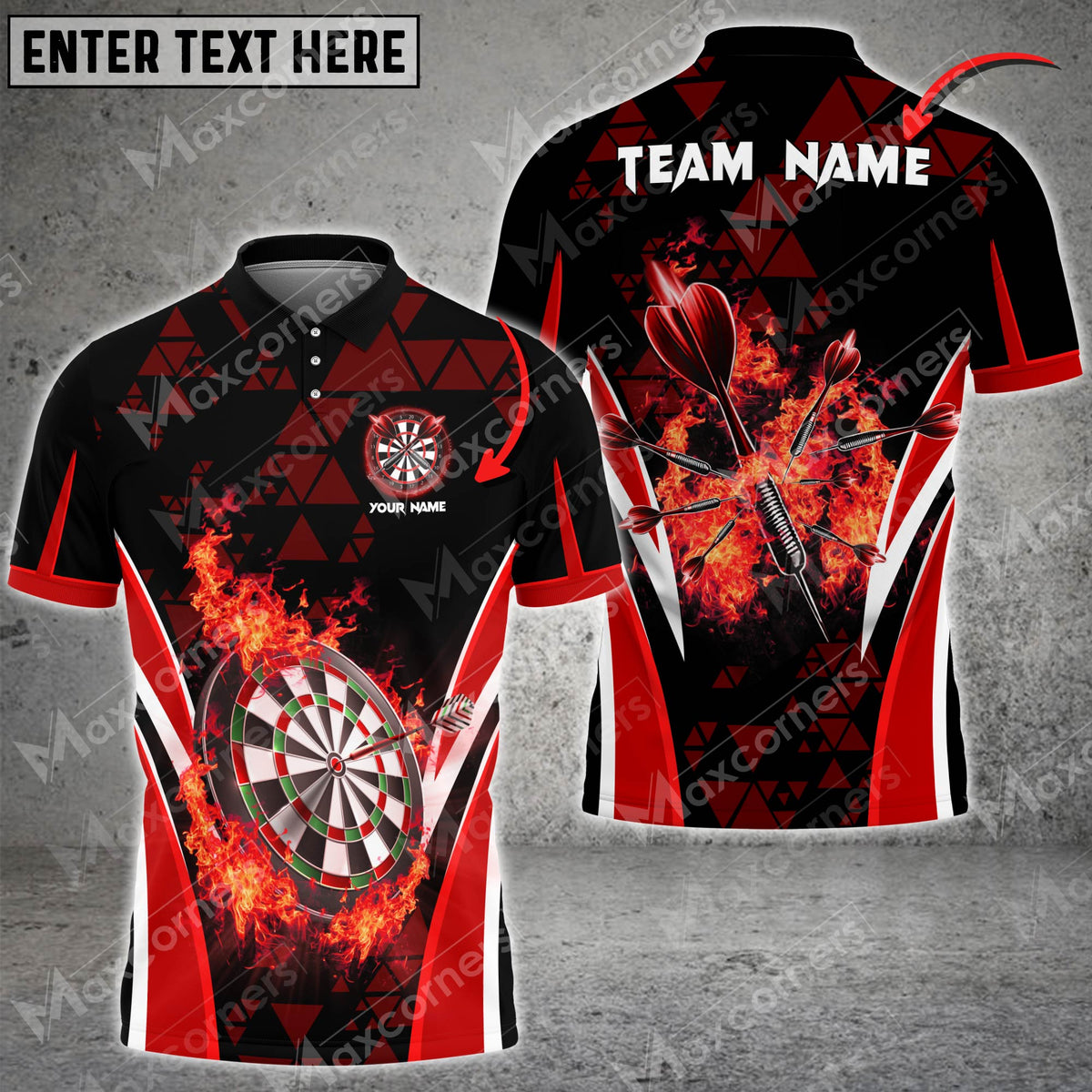 Maxcorners Darts Flame Color Options Personalized Name, Team Name 3D Shirt