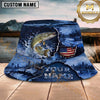 Maxcorners Fishing USA Flag Lake Camo Personalized 3D Bucket Hat (12 Fish Species)