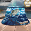 Maxcorners Fishing Ocean Marble Wave Personalized 3D Bucket Hat (12 Fish Species)