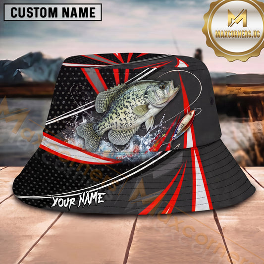 Maxcorners Fishing Red Black Lure Stripe Personalized 3D Bucket Hat (12 Fish Species)