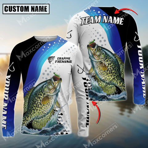 Maxcorner Crappie Fishing Sun Protection Jersey Blue Camo Pattern Personalized Name And Team Name Long Sweat Shirt