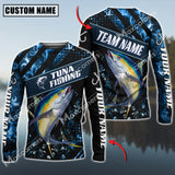 Maxcorner Tuna Fishing Sun Protection Blue Smoke Pattern Personalized Name And Team Name Long Sweat Shirt