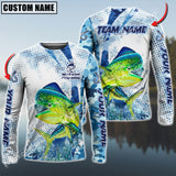 Maxcorner Mahi-Mahi Fishing Sun Protection Blue Sea Camo Pattern Personalized Name And Team Name Long Sweat Shirt