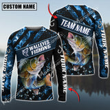 Maxcorner Walleye Fishing Sun Protection Blue Smoke Pattern Personalized Name And Team Name Long Sweat Shirt