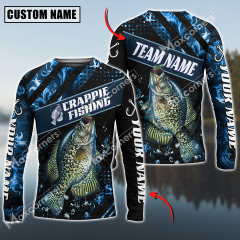 Maxcorner Crappie Fishing Sun Protection Blue Smoke Pattern Personalized Name And Team Name Long Sweat Shirt