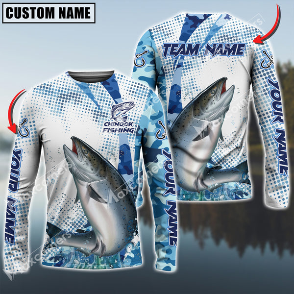 Maxcorner Chinook Fishing Sun Protection Blue Sea Camo Pattern Personalized Name And Team Name Long Sweat Shirt