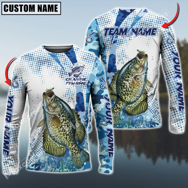 Maxcorner Crappie Fishing Sun Protection Blue Sea Camo Pattern Personalized Name And Team Name Long Sweat Shirt