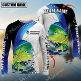 Maxcorner Mahi-Mahi Fishing Sun Protection Jersey Blue Camo Pattern Personalized Name And Team Name Long Sweat Shirt