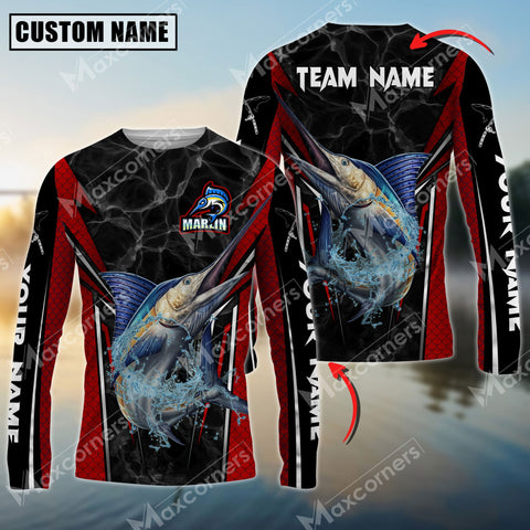 Maxcorner Marlin Fishing Mecha Pattern Personalized Name And Team Name Long Sweat Shirt