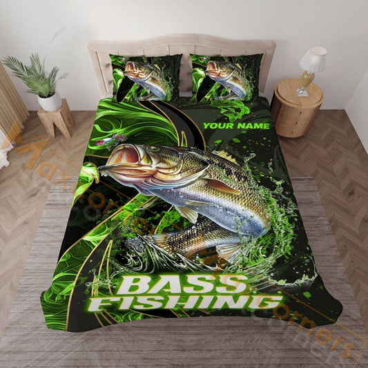 Maxcorners Fishing Green Water Splash Personalized Name Unisex 3D Bedding Set