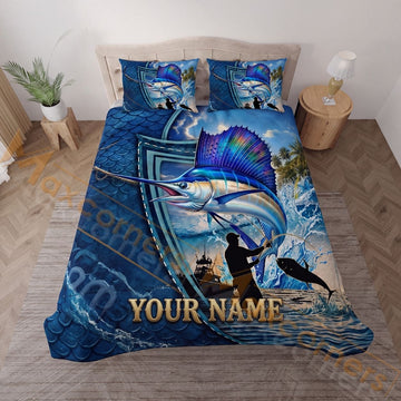 Maxcorners Fishing Blue Ocean Adventure Personalized Name Unisex 3D Bedding Set
