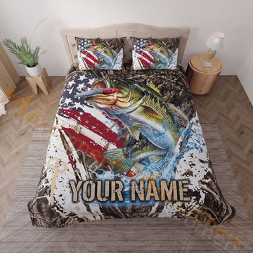 Maxcorners Fishing American Flag Sunset Adventure Personalized Name Unisex 3D Bedding Set