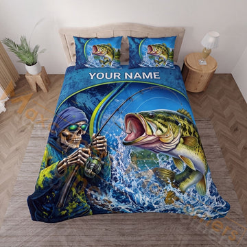 Maxcorners Fishing Skull Angler Orange Camouflage Personalized Name Unisex 3D Bedding Set
