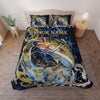 Maxcorners Fishing Dark Blue Golden Water Splash Personalized Name Unisex 3D Bedding Set