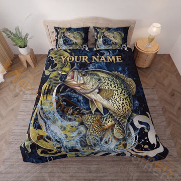 Maxcorners Fishing Dark Blue Golden Water Splash Personalized Name Unisex 3D Bedding Set