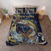 Maxcorners Fishing Dark Blue Golden Water Splash Personalized Name Unisex 3D Bedding Set