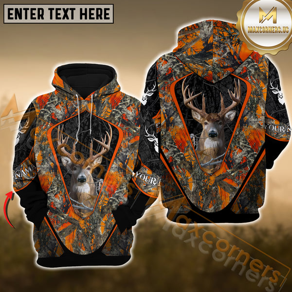 Maxcorners Orange Camouflage Deer Hunting Custom Name Shirt 3D All Over Printed Clothes