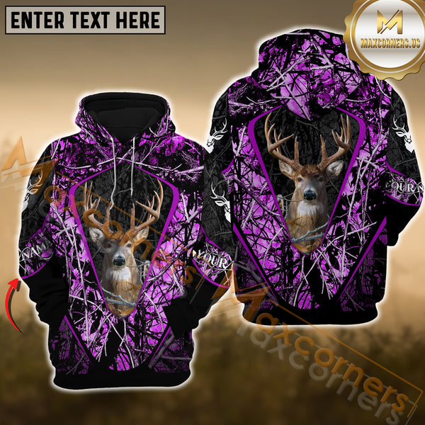 Maxcorners Purple Camouflage Deer Hunting Custom Name Shirt 3D All Over Printed Clothes