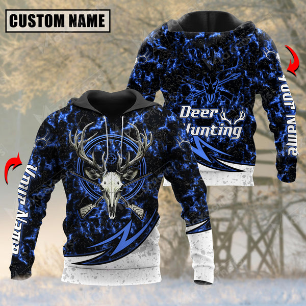 Maxcorners Deer Hunting Skull Blue Pattern Custom Name Shirt 3D All Over Printed Clothes