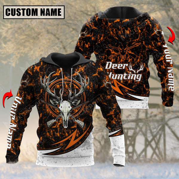 Maxcorners Deer Hunting Skull Orange Pattern Custom Name Shirt 3D All Over Printed Clothes