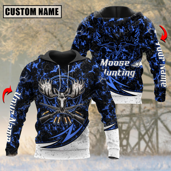 Maxcorners Moose Hunting Skull Blue Pattern Custom Name Shirt 3D All Over Printed Clothes