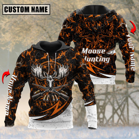 Maxcorners Moose Hunting Skull Orange Pattern Custom Name Shirt 3D All Over Printed Clothes