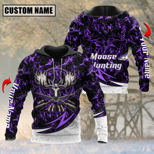 Maxcorners Moose Hunting Skull Purple Pattern Custom Name Shirt 3D All Over Printed Clothes