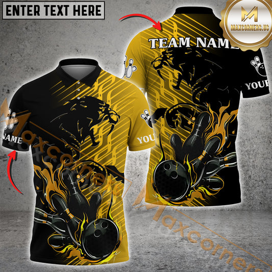 Maxcorners Bowling Flame Pattern Lion Multicolor Options Personalized Name, Team Name 3D Shirt (4 Colors)