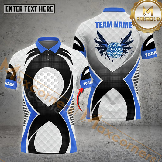 Maxcorners Golf Ball Paint Wings Pattern Multicolor Option Customized Name, Team Name 3D Polo Shirt (4 Colors)