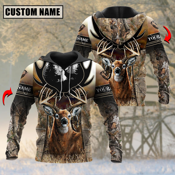 Maxcorners Deer Hunting Grass Brown Camouflage Pattern Custom Name Shirt 3D All Over Printed Clothes