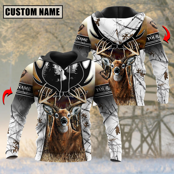 Maxcorners Deer Hunting White Camouflage Pattern Custom Name Shirt 3D All Over Printed Clothes