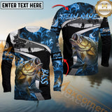 Maxcorners Bass Fishing Blue Smoke Fisher Pattern Personalized Name, Team Name 3D Shirts