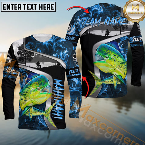 Maxcorners Mahi-Mahi Fishing Blue Smoke Fisher Pattern Personalized Name, Team Name 3D Shirts