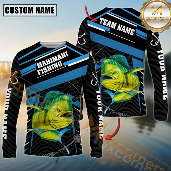 Maxcorners Mahi-Mahi Fishing Blue Jersey Sport Pattern Personalized Name, Team Name 3D Shirts