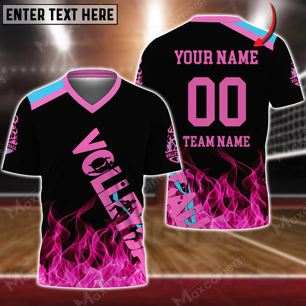 Maxcorners Volleyball Flame Colourful Personalized 3D V-neck T-Shirt