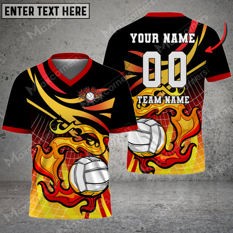 Maxcorners Volleyball Flame Personalized 3D V-neck T-Shirt