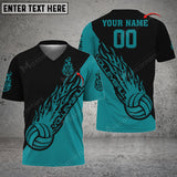 Maxcorners Cyan Volleyball Personalized 3D V-neck T-Shirt
