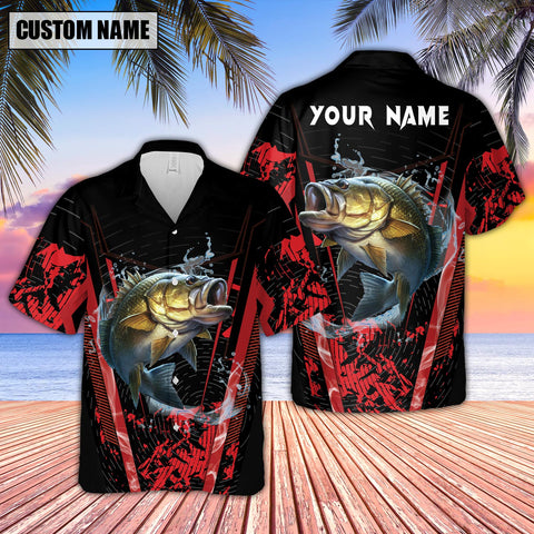 Maxcorners Bass Fishing Red Smoke Pattern Sport Jersey Personalized Name Hawaiian Shirt