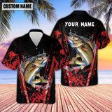 Maxcorners Walleyes Fishing Red Smoke Pattern Sport Jersey Personalized Name Hawaiian Shirt