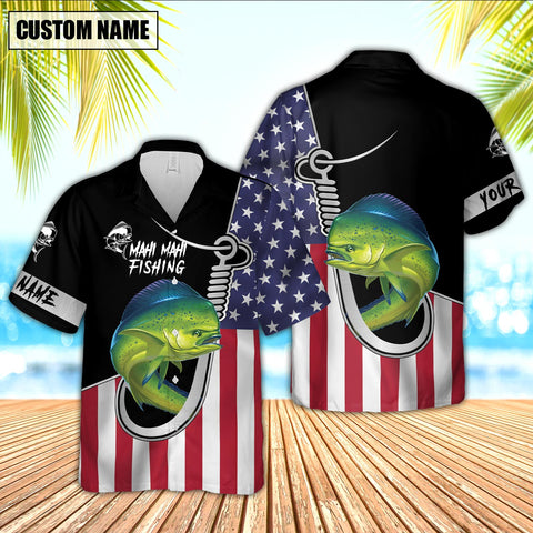 Maxcorner Mahi-mahi Fishing Flag US Personalized 3D Hawaiian Shirt